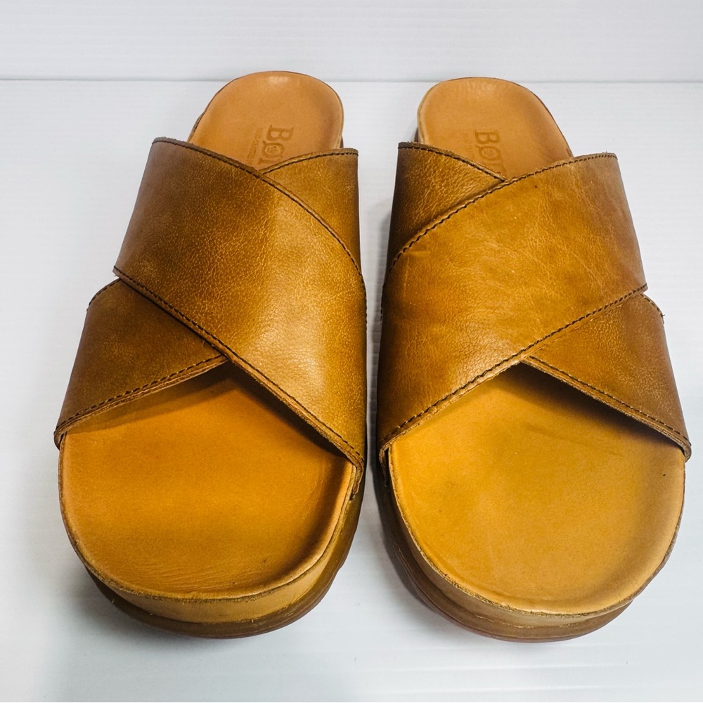 Born Brown Leather Cross-Band Slide Sandals - Picture 6 of 15